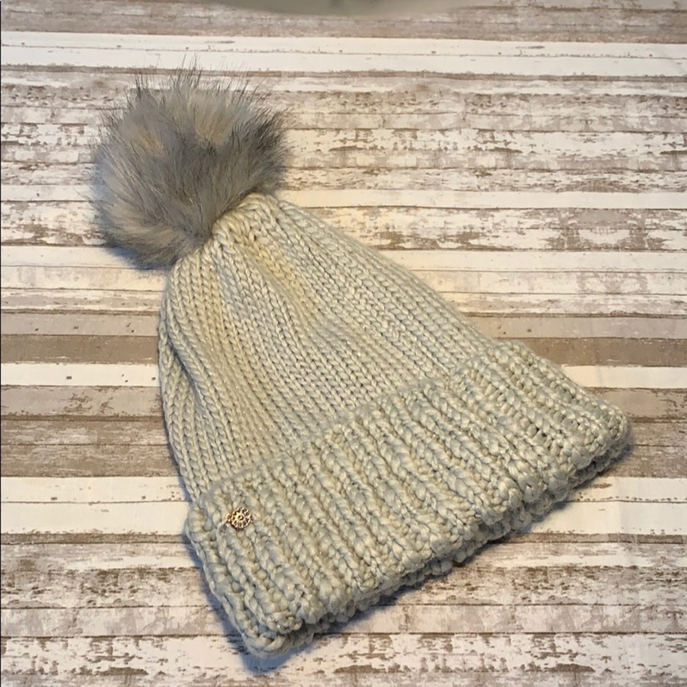 Lauren Conrad Gray/Silver Faux Fur Beanie
